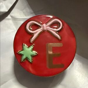 Anthropologie Handpainted Stoneware Monogram “E” Trinket Box